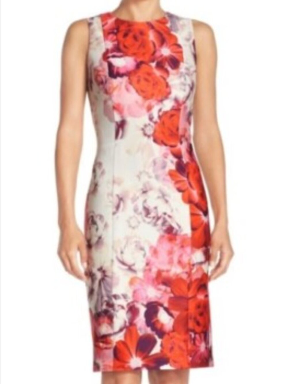 Eliza J Graphic Scuba Sheath Floral Stretch Preppy Dress